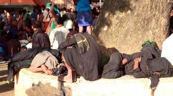 Sabarimala pilgrims are hit by fatigue after trekking the hilly terrain and take a nap to relax. Mathrubhumi photographer C Viju clicks the slumber and the catnaps taken by the Ayappa swamis, both young and old.<br/>

