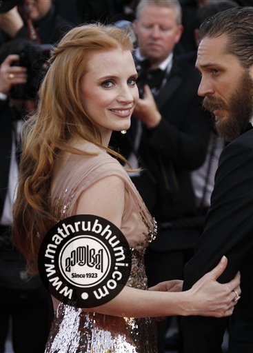 Actors Tom Hardy, right, and Jessica Chastain arrive for the screening of Lawless at the 65th international film festival, in Cannes, southern France, Saturday,<br/>
<br/>
<br/>
 
