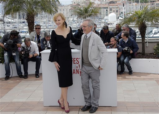 Jury member Nicole Kidman, left, and jury president Steven Spielberg pose during a photo call for the jury at the 66th international film festival, in Cannes, southern France, Wednesday, May 15, 2013. (AP Photo/Lionel Cironneau) 
